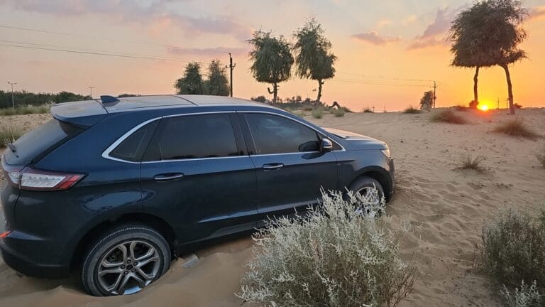 TRT Recovery team performing sand and desert vehicle pull out service in Dubai desert